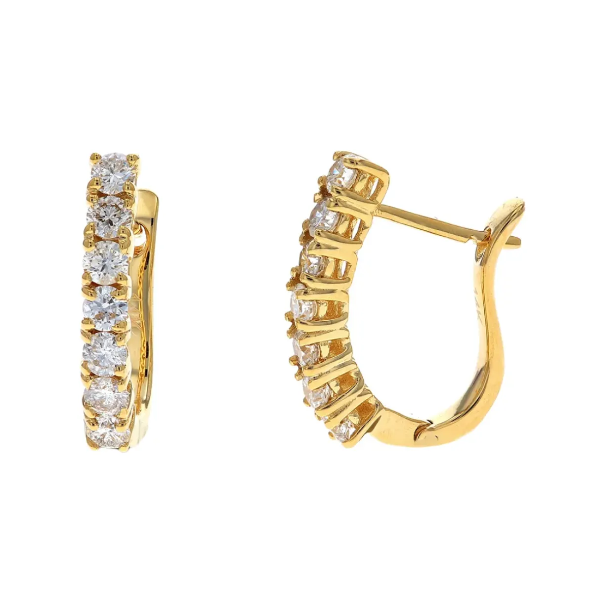 Josephs Jewelers Earrings>14K Yellow Gold Curved Diamond Hoop Earrings