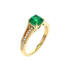 Josephs Jewelers Rings>14K Yellow Gold Cushion Emerald and Diamond Ring