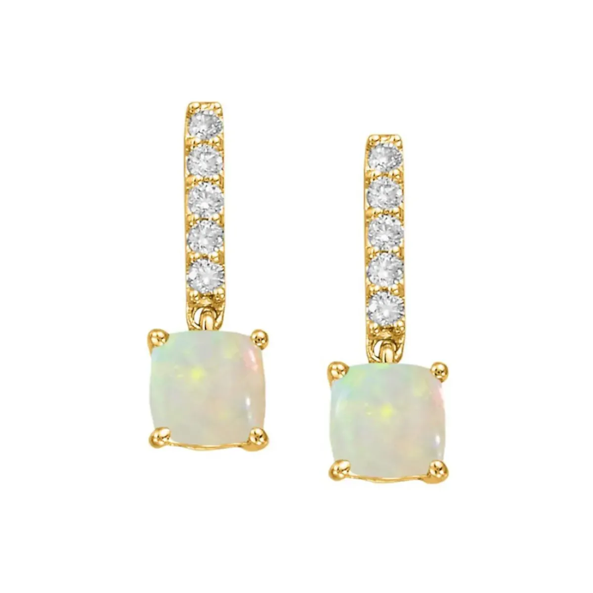 Josephs Jewelers Earrings>14K Yellow Gold Cushion Opal and Diamond Earrings