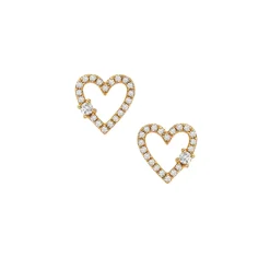 Josephs Jewelers Earrings>14K Yellow Gold Diamond Open Heart Stud Earrings