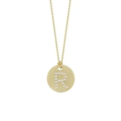 Josephs Jewelers Necklaces And Pendants>18K Yellow Gold Diamond “R” Disc Pendant with Chain