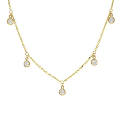 Josephs Jewelers Necklaces And Pendants>14K Yellow Gold Diamond Station Teardrop Necklace