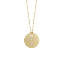 Josephs Jewelers Necklaces And Pendants>18K Yellow Gold Diamond “T” Disc Pendant with Chain
