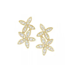 Josephs Jewelers Earrings>14K Yellow Gold Double Star Diamond Earrings
