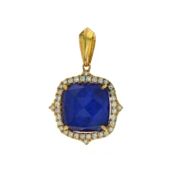 Josephs Jewelers Necklaces And Pendants>18K Yellow Gold Lapis, Quartz Doublet, and Diamond Pendant