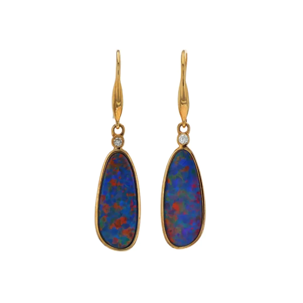 Josephs Jewelers Earrings>14K Yellow Gold Opal Doublet and Diamond Dangle Earrings