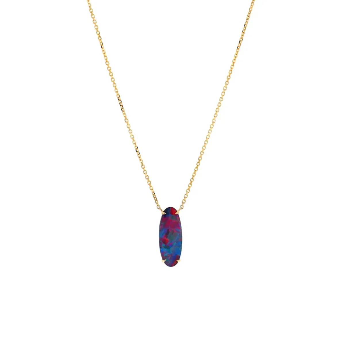 Josephs Jewelers Necklaces And Pendants>14K Yellow Gold Oval Australian Opal Doublet Necklace