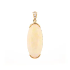 Josephs Jewelers Necklaces And Pendants>14K Yellow Gold Oval Opal and Diamond Pendant
