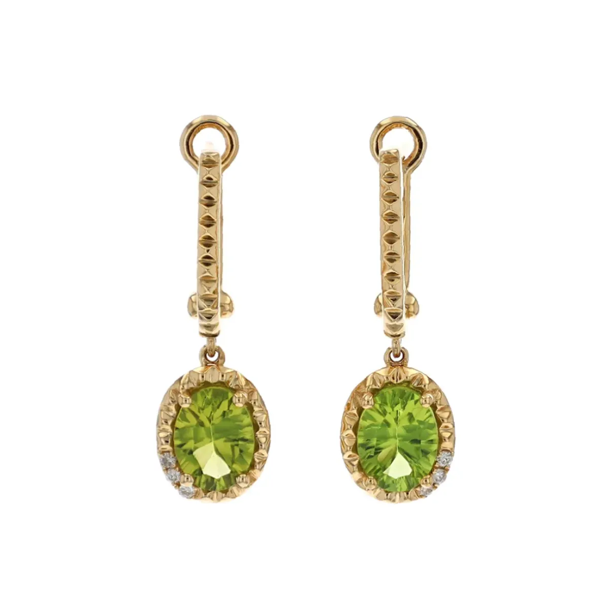 Josephs Jewelers Earrings>14K Yellow Gold Oval Peridot and Diamond Earrings