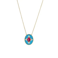 Josephs Jewelers Necklaces And Pendants>14K Yellow Gold Oval Rubellite and Diamond Necklace