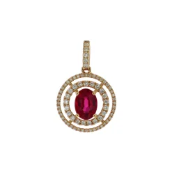 Josephs Jewelers Necklaces And Pendants>14K Yellow Gold Oval Ruby and Diamond Pendant