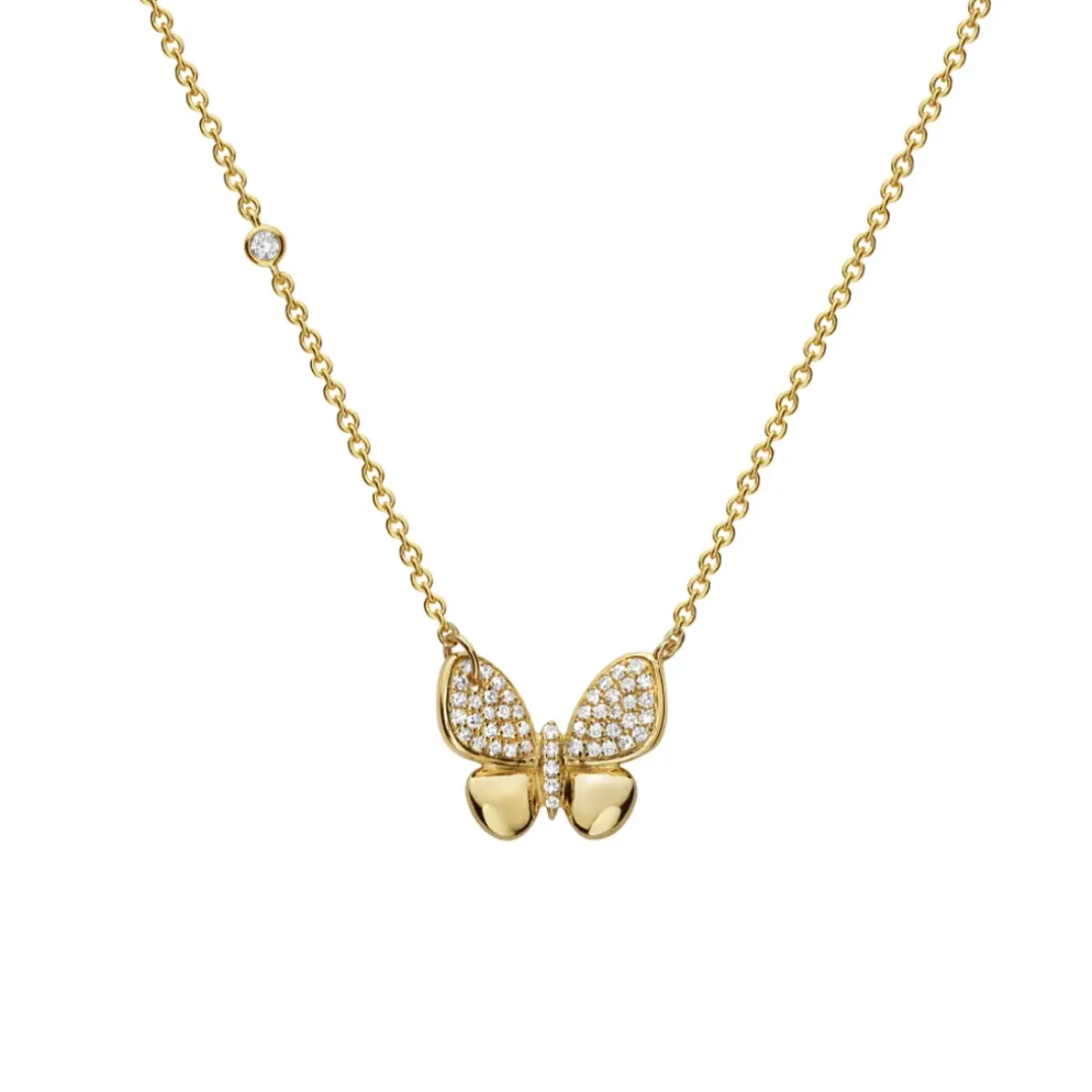 Josephs Jewelers Necklaces And Pendants>14K Yellow Gold Pavé Diamond Butterfly Necklace