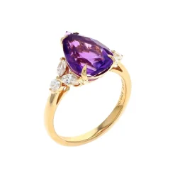 Josephs Jewelers Rings>14K Yellow Gold Pear Amethyst and Diamond Ring