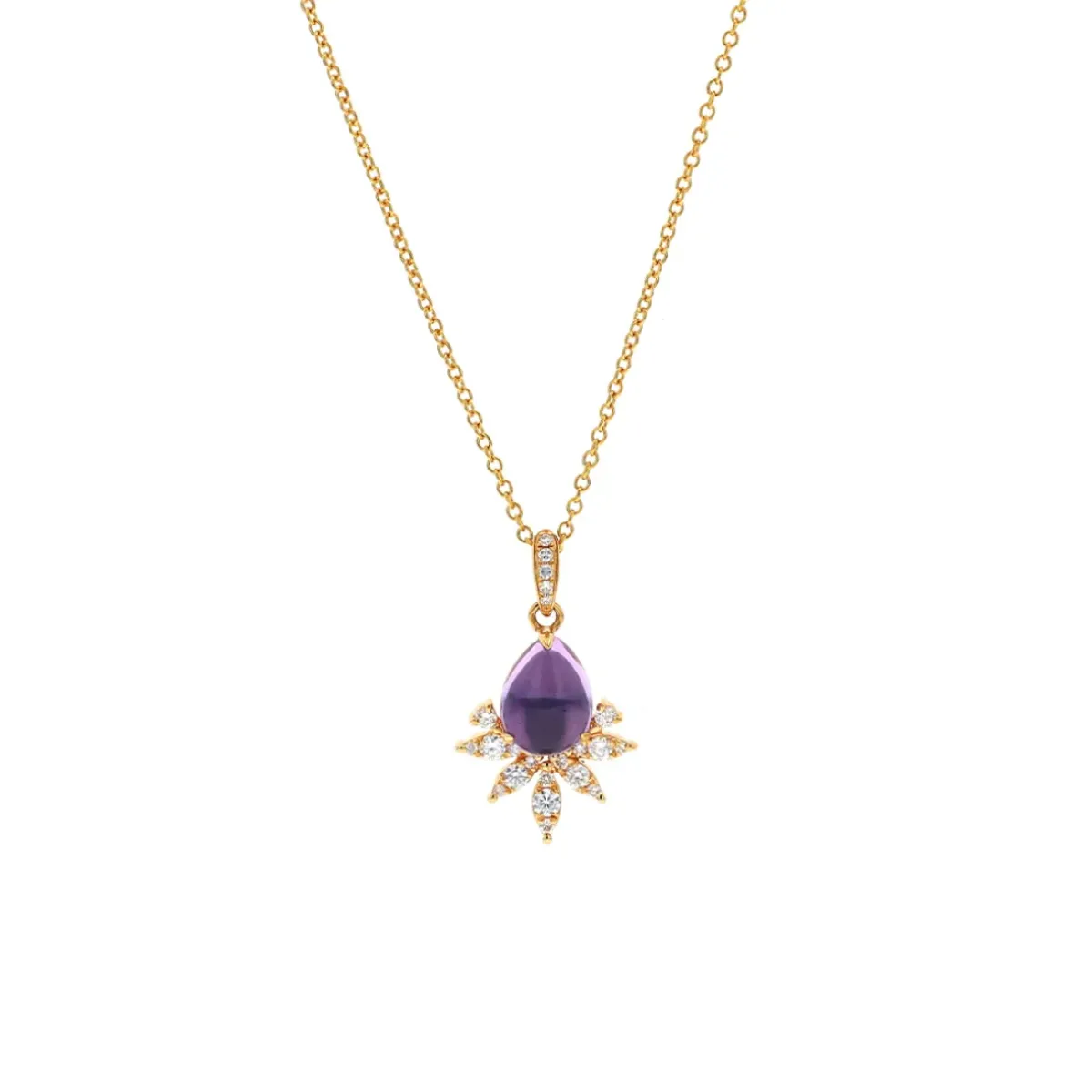 Josephs Jewelers Necklaces And Pendants>14K Yellow Gold Pear Amethyst and Diamond Pendant with Chain