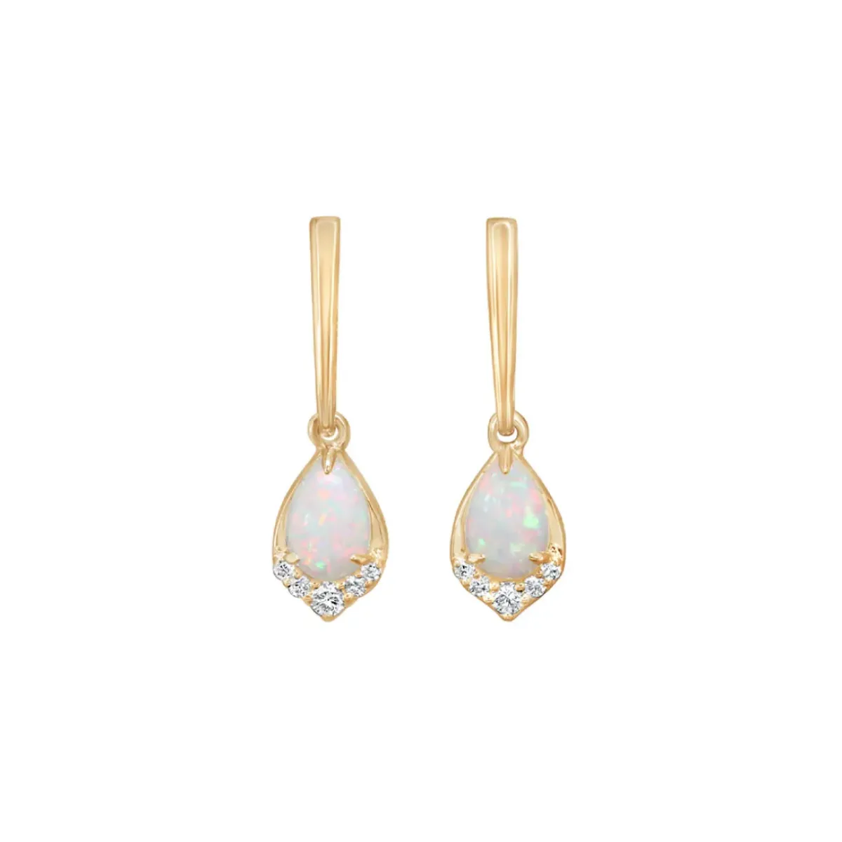 Josephs Jewelers Earrings>14K Yellow Gold Pear Australian Opal and Diamond Earrings