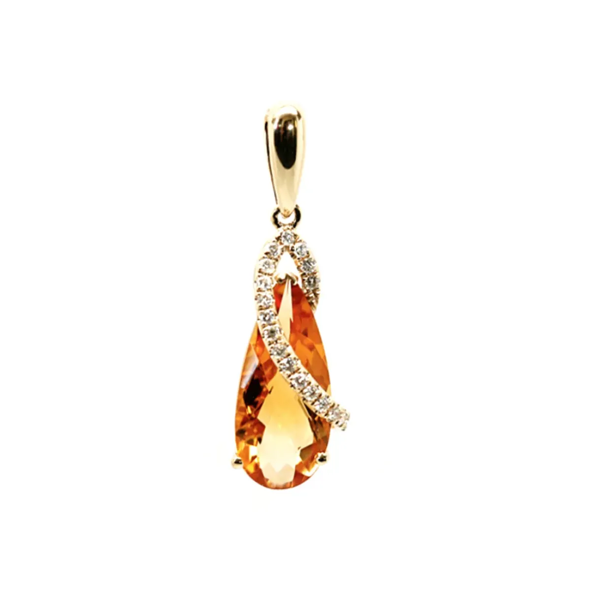Josephs Jewelers Necklaces And Pendants>14K Yellow gold Pear Citrine and Diamond Dangle Pendant