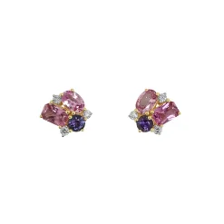 Josephs Jewelers Earrings>14K Yellow Gold Pink & Purple Sapphire and Diamond Earrings