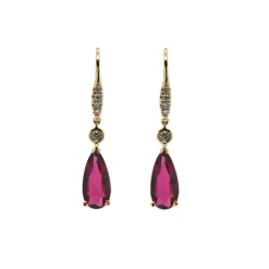 Josephs Jewelers Earrings>14K Yellow Gold Pink Tourmaline and Diamond Dangle Earrings