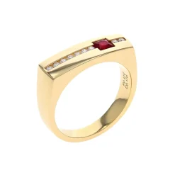 Josephs Jewelers Rings>14K Yellow Gold Princess Ruby and Diamond Ring
