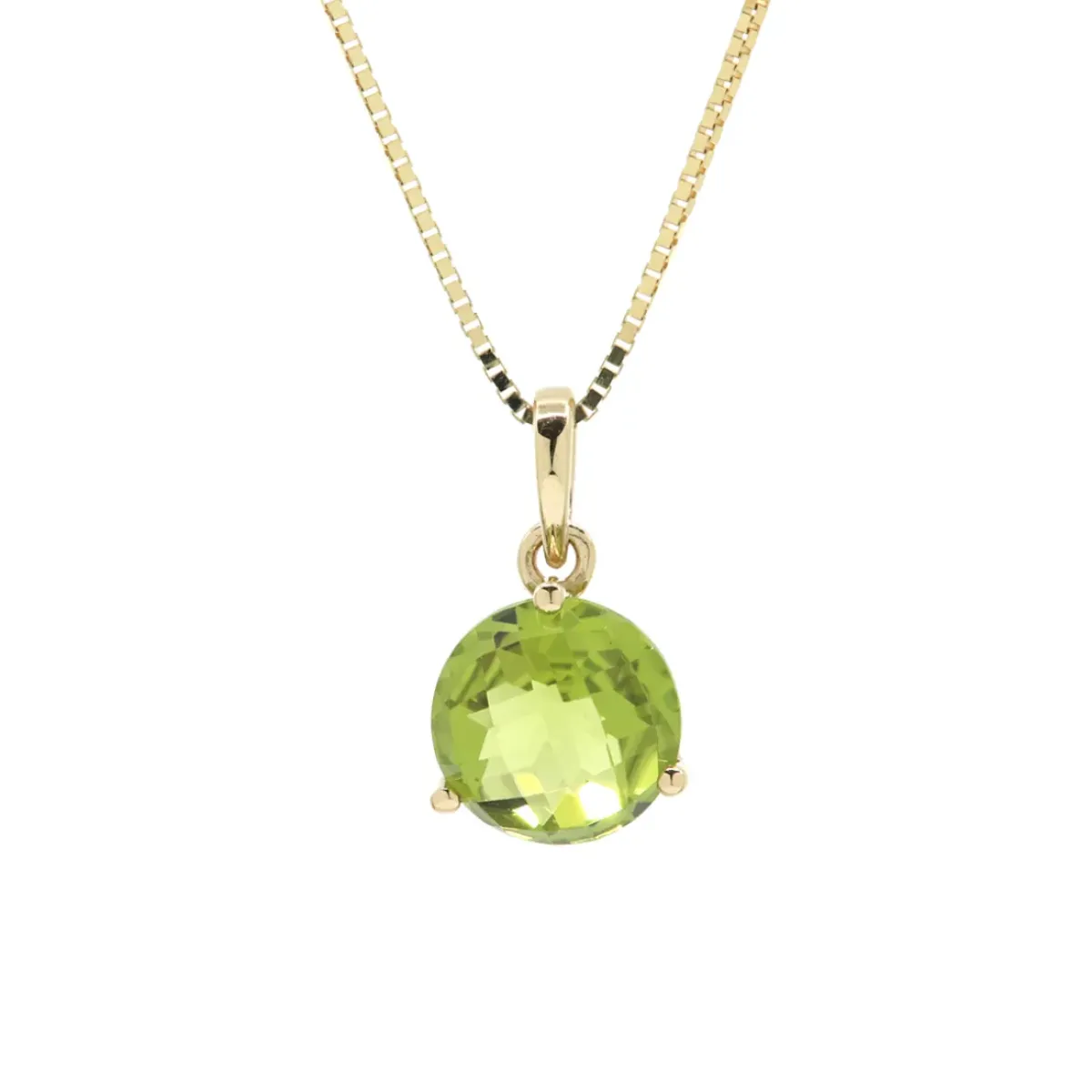 Josephs Jewelers Necklaces And Pendants>14K Yellow Gold Round Peridot Pendant and Chain