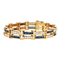 Josephs Jewelers Estate>18K Yellow Gold Sapphire and Diamond Bracelet