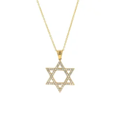 Josephs Jewelers Necklaces And Pendants>14K Yellow Gold Star of David Diamond Pendant with Chain