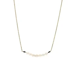 Josephs Jewelers Necklaces And Pendants>14K Yellow Gold White Akoya Pearl and Black Diamond Necklace