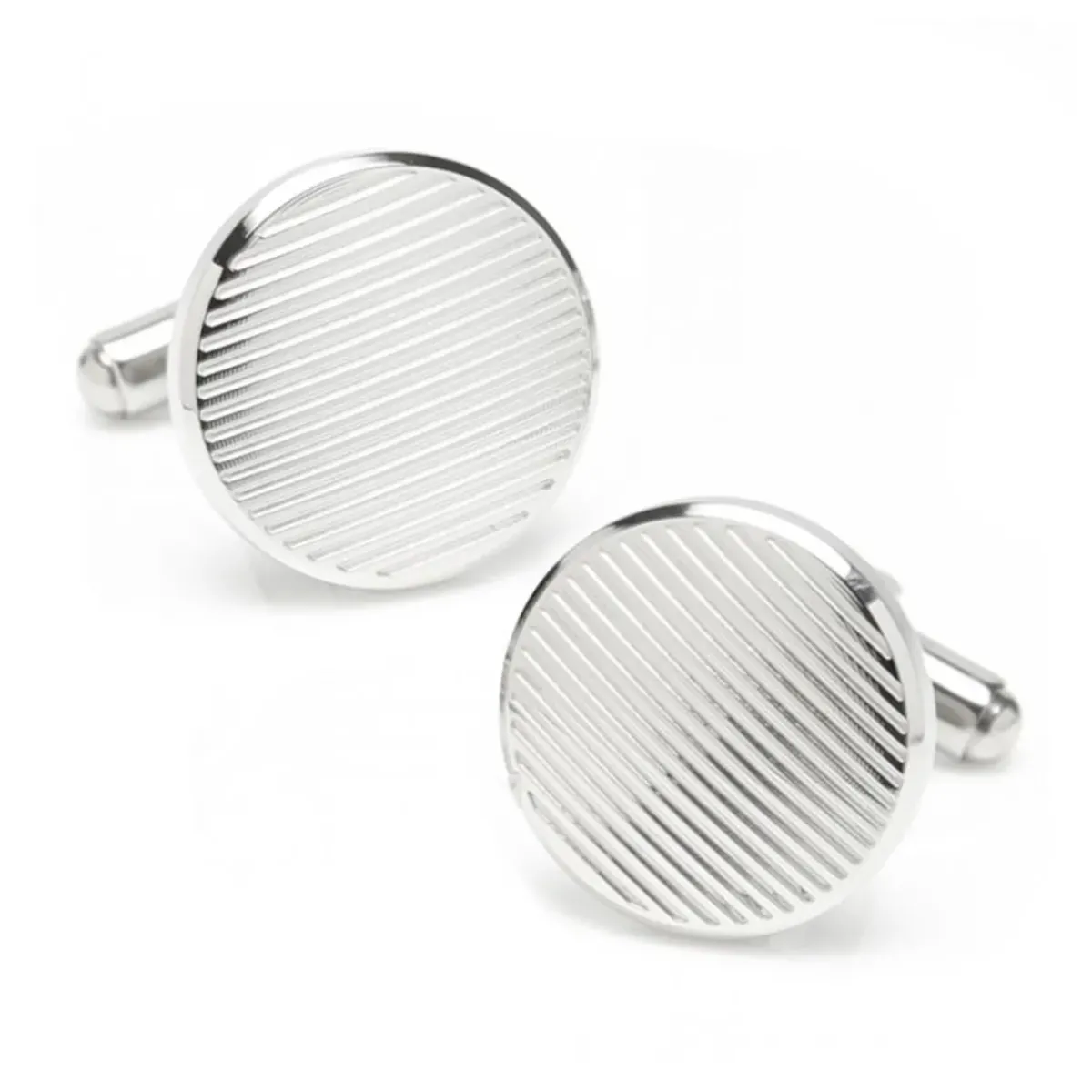 Josephs Jewelers Cufflinks, Tie Bars, And Pins>Line Stainless Steel Round Cufflinks