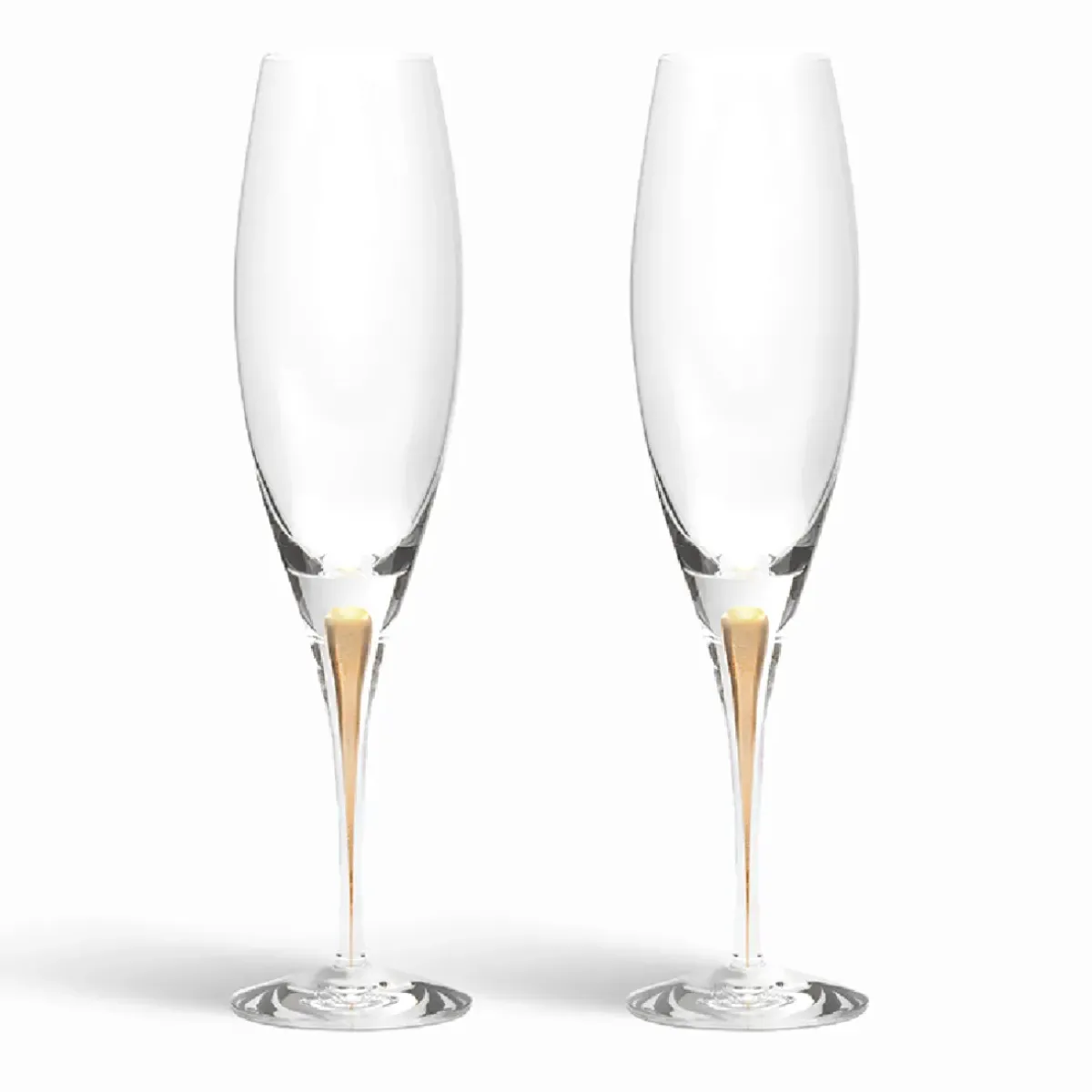 Josephs Jewelers Serveware>Orrefors – Intermezzo Gold Champagne Flute Pair