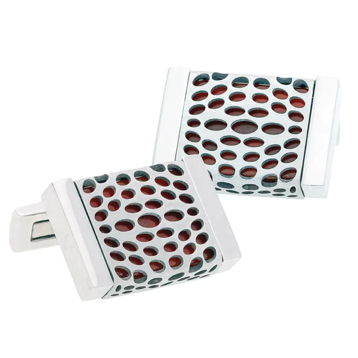 Josephs Jewelers Cufflinks, Tie Bars, And Pins>Red Agate Inlay Cufflinks