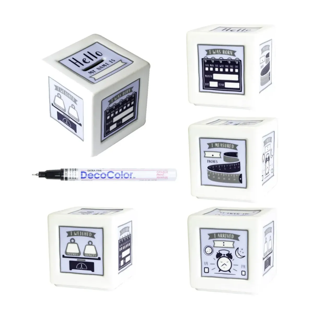 Josephs Jewelers Home Décor>Salisbury Pewter – Blue Birth Record Bank w/ Paint Pen
