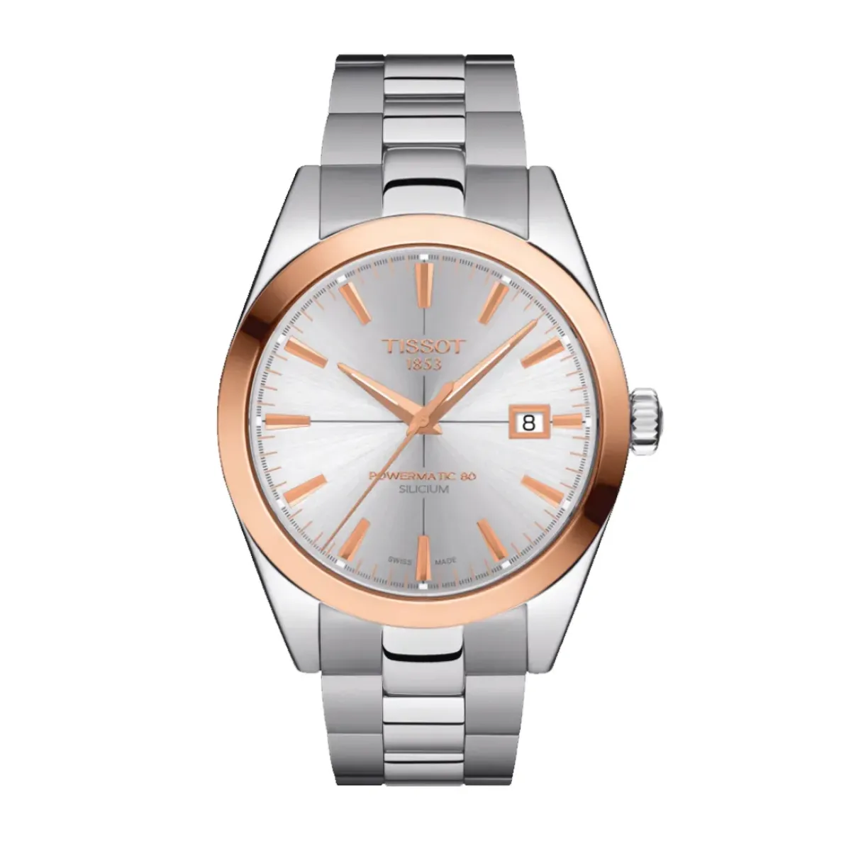 Josephs Jewelers Tissot Watches>Stainless Steel and 18K Rose Gold Tissot Powermatic 80 Silicium Watch