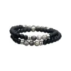 Josephs Jewelers Men’s Jewelry>Stainless Steel Jasper and Onyx Double Bracelet