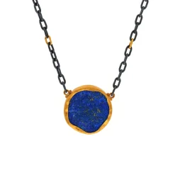 Josephs Jewelers Necklaces And Pendants>Sterling Silver and 24K Yellow Gold “Rocky” Lapis Necklace