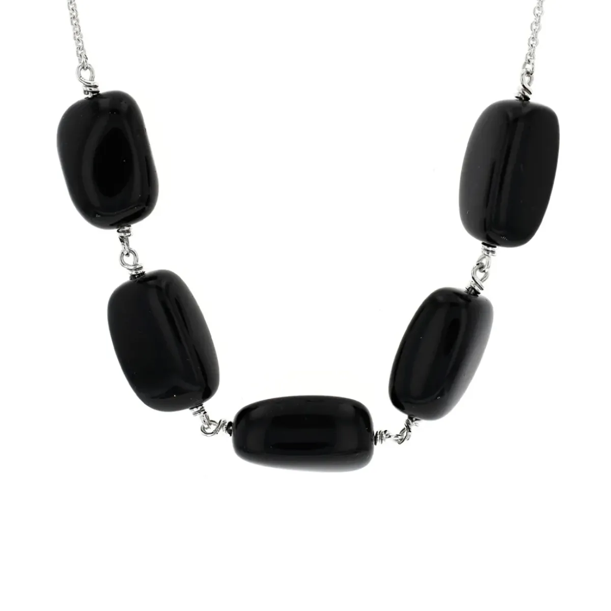 Josephs Jewelers Necklaces And Pendants>Sterling Silver Black Onyx Bead Necklace