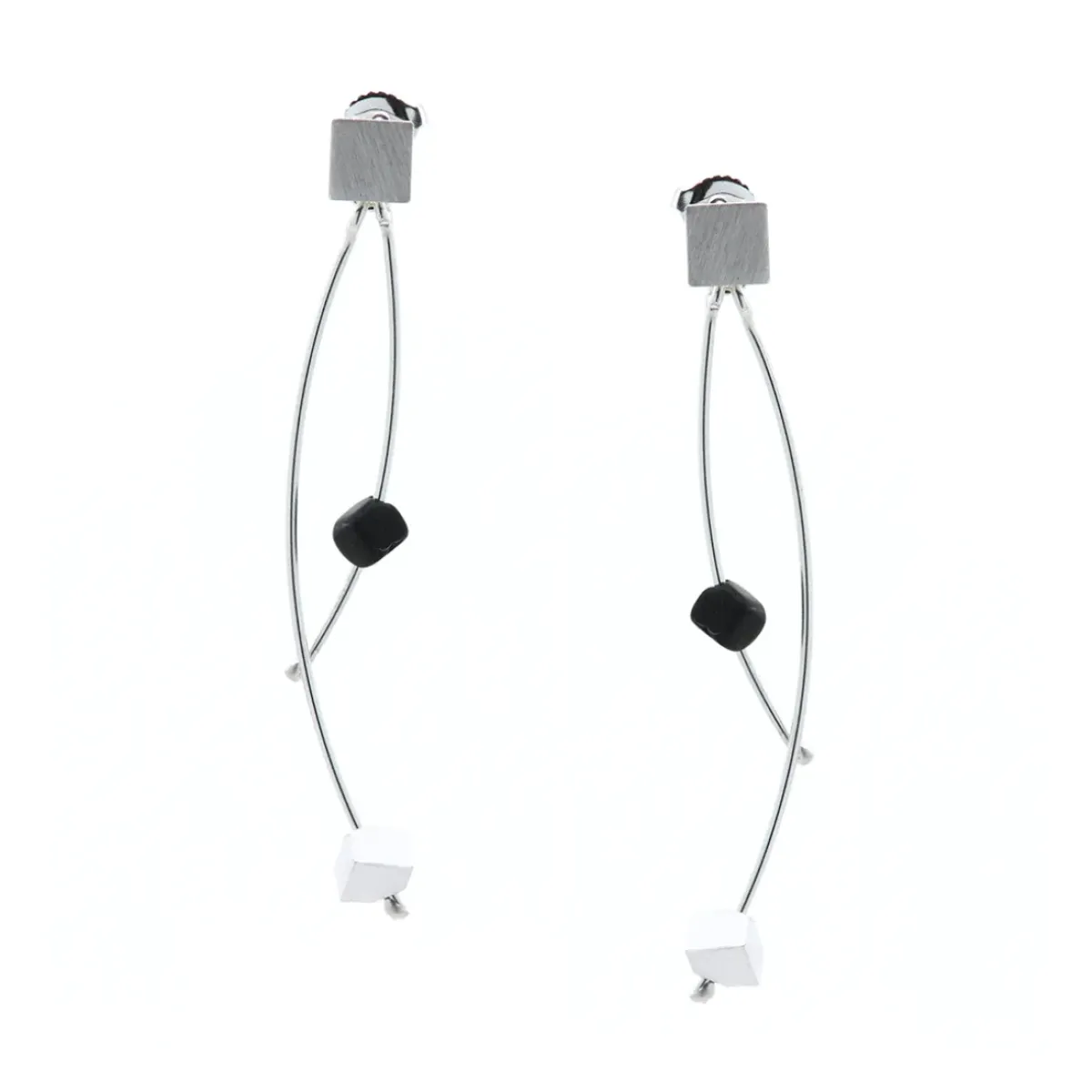 Josephs Jewelers Earrings>Sterling Silver Cube and Onyx Dangle Earrings