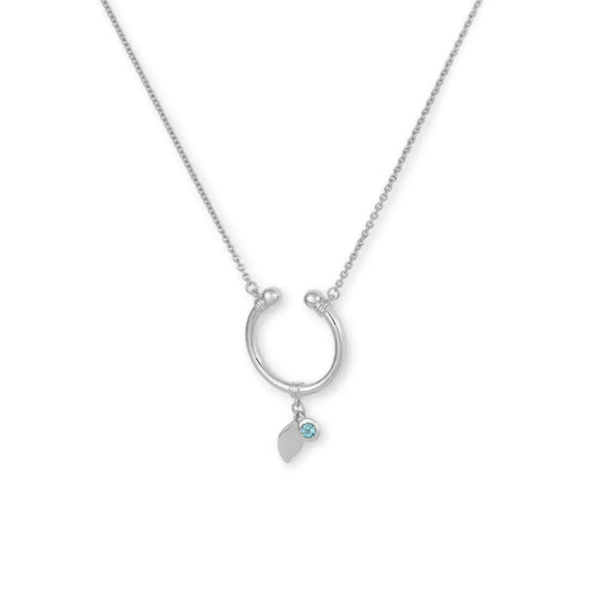 Josephs Jewelers Necklaces And Pendants>Sterling Silver Horseshoe Blue Topaz Necklace