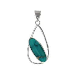 Josephs Jewelers Necklaces And Pendants>Sterling Silver Oval Cabochon Turquoise Pear-shape Pendant