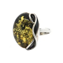 Josephs Jewelers Rings>Sterling Silver Oval Green Amber Ring