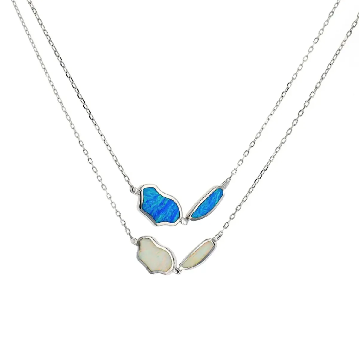 Josephs Jewelers Necklaces And Pendants>Sterling Silver Reversible Blue and White Created Opal Necklace