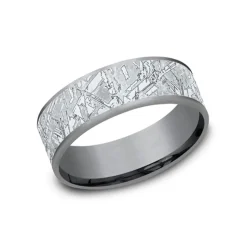 Josephs Jewelers Wedding Bands For Men>Tantalum and 14K White Gold Faux Meteorite Wedding Band