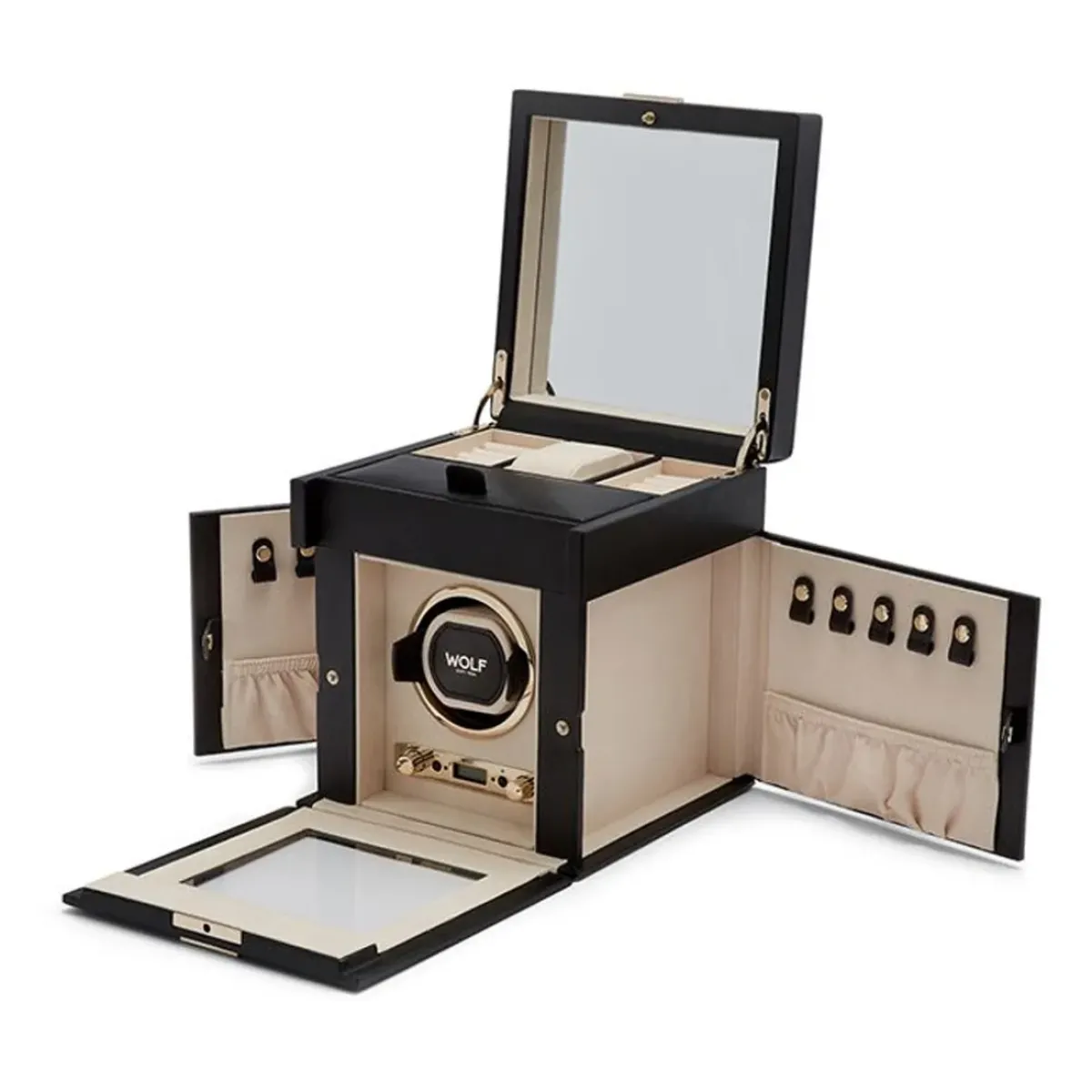 Josephs Jewelers Watch Storage>WOLF – Black Anthracite Palmero Watch Winder with Jewelry Storage