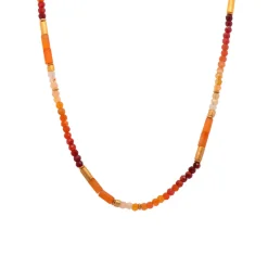 Josephs Jewelers Necklaces And Pendants>Yellow Gold Plated Sterling Silver Fire Opal and Carnelium Necklace